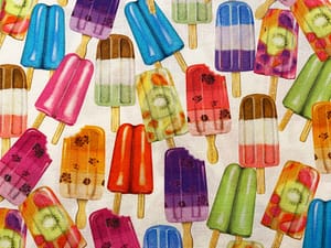 White fabric with multicoloured ice lollies pattern