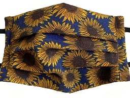 Dark blue fabric mask with yellow sunflower pattern