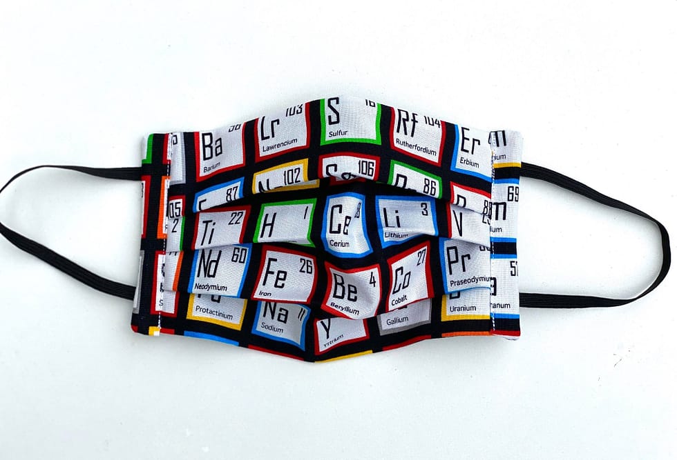 Periodic Table Mask | white fabric with the periodic table pattern randomised and tiled
