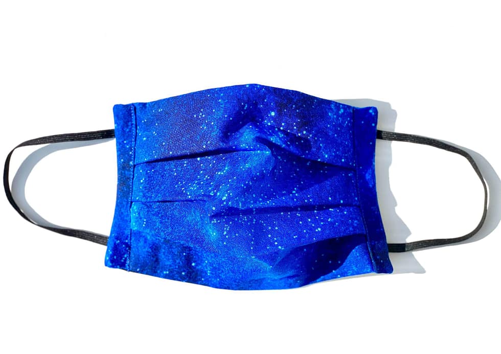 Starry Night Mask | dark blue fabric with illustrated stars and lighter blues variation