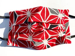 Geo Flowers Mask | Red, white and black geometric flower pattern