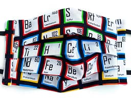 Periodic Table Mask Closeup | closeup of white fabric with the periodic table pattern randomised and tiled